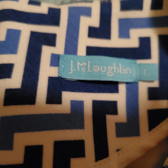 J. Mclaughlin Blue White Geometric Print Dress Size L - Picture 3 of 4